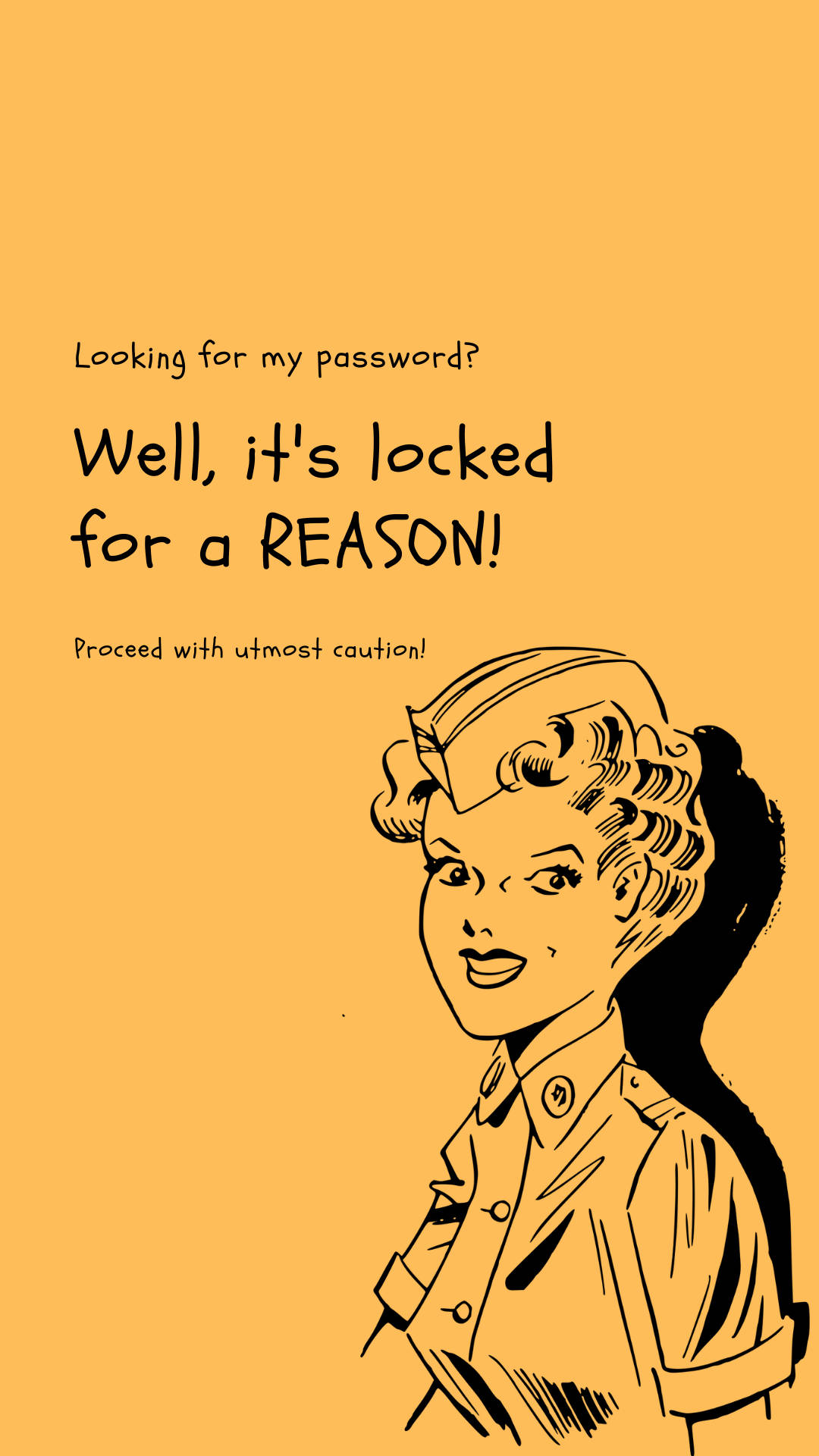Cute Woman It's Locked For A Reason, vintage-style cartoon woman, uniform, Full HD Phone Wallpaper