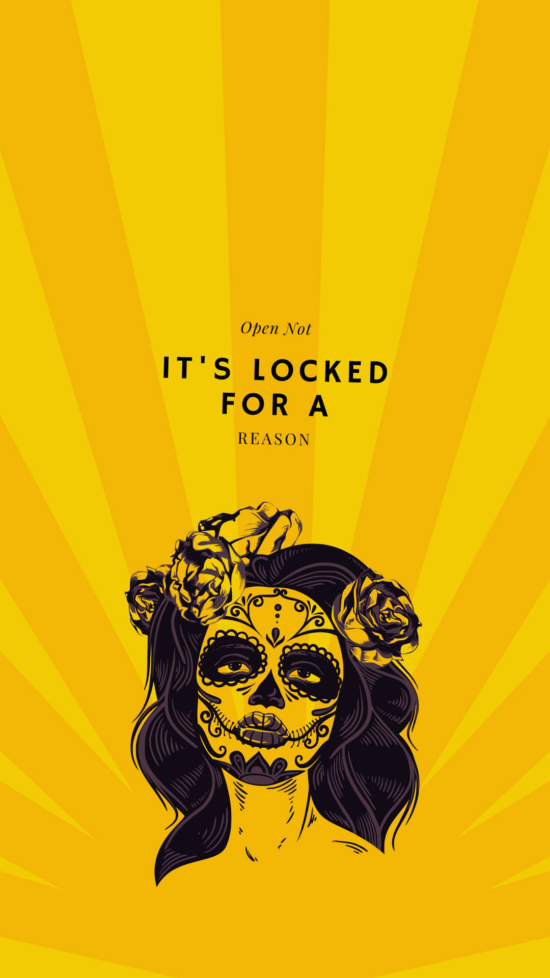 skeleton woman, roses in her hair, radiant yellow sunburst background, Full HD Phone Wallpaper
