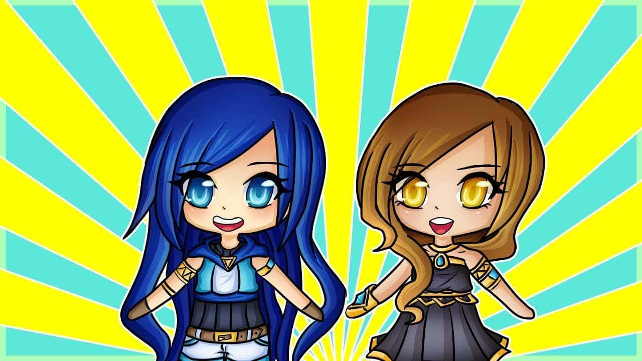 Itsfunneh, chibi anime girls, blue and brown hair, HD Desktop Wallpaper