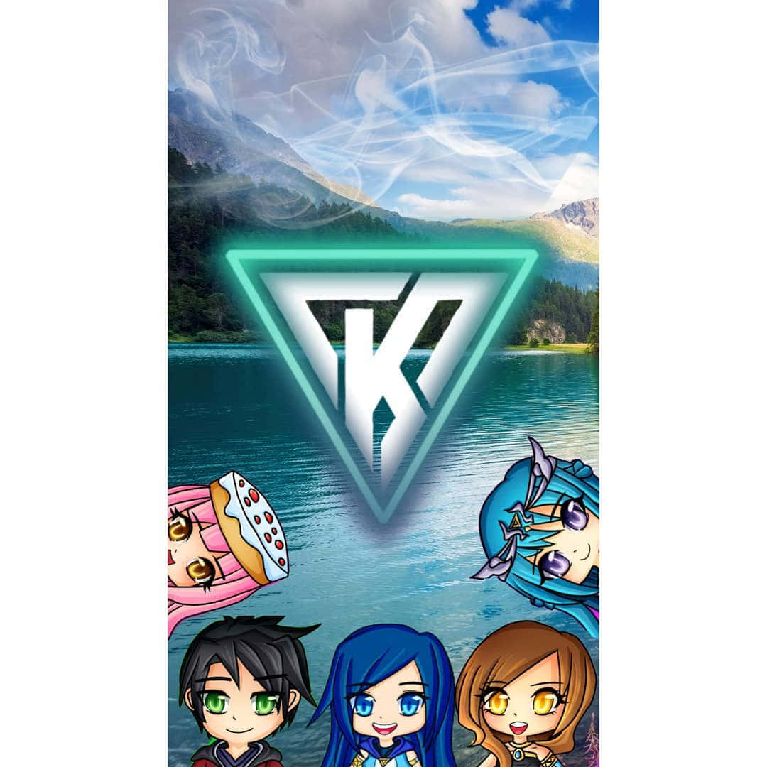 Itsfunneh, glowing triangular logo, serene mountain lake, SD Desktop Wallpaper