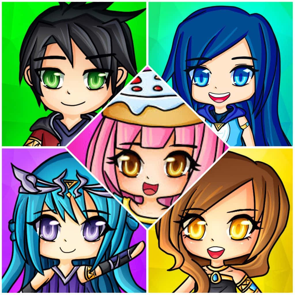 Itsfunneh, chibi anime characters, vibrant hair, SD Desktop Wallpaper
