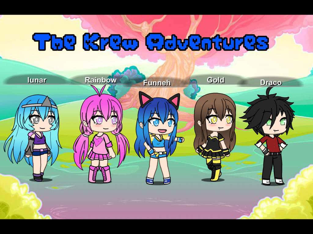 Itsfunneh, chibi anime characters, pink tree, SD Desktop Wallpaper