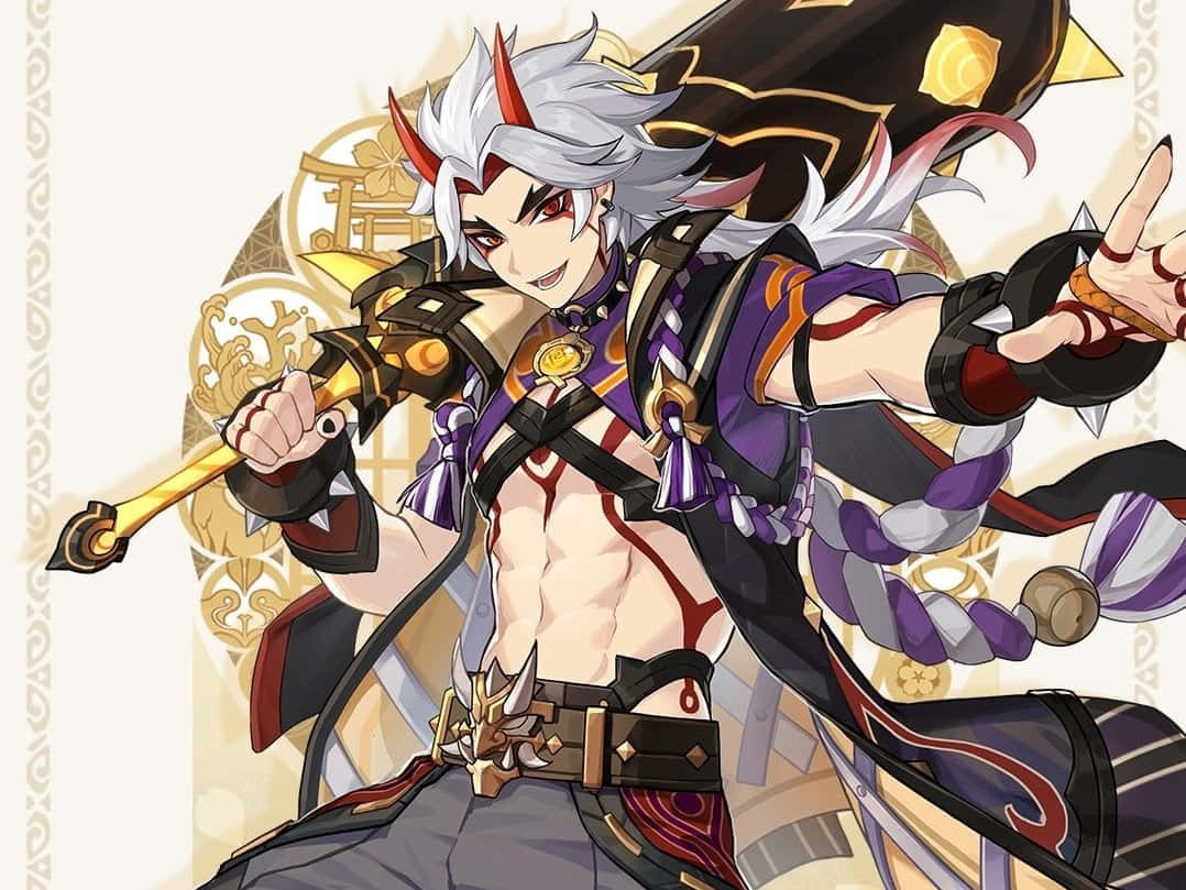 Itto, Genshin Impact, white hair, SD Desktop Wallpaper