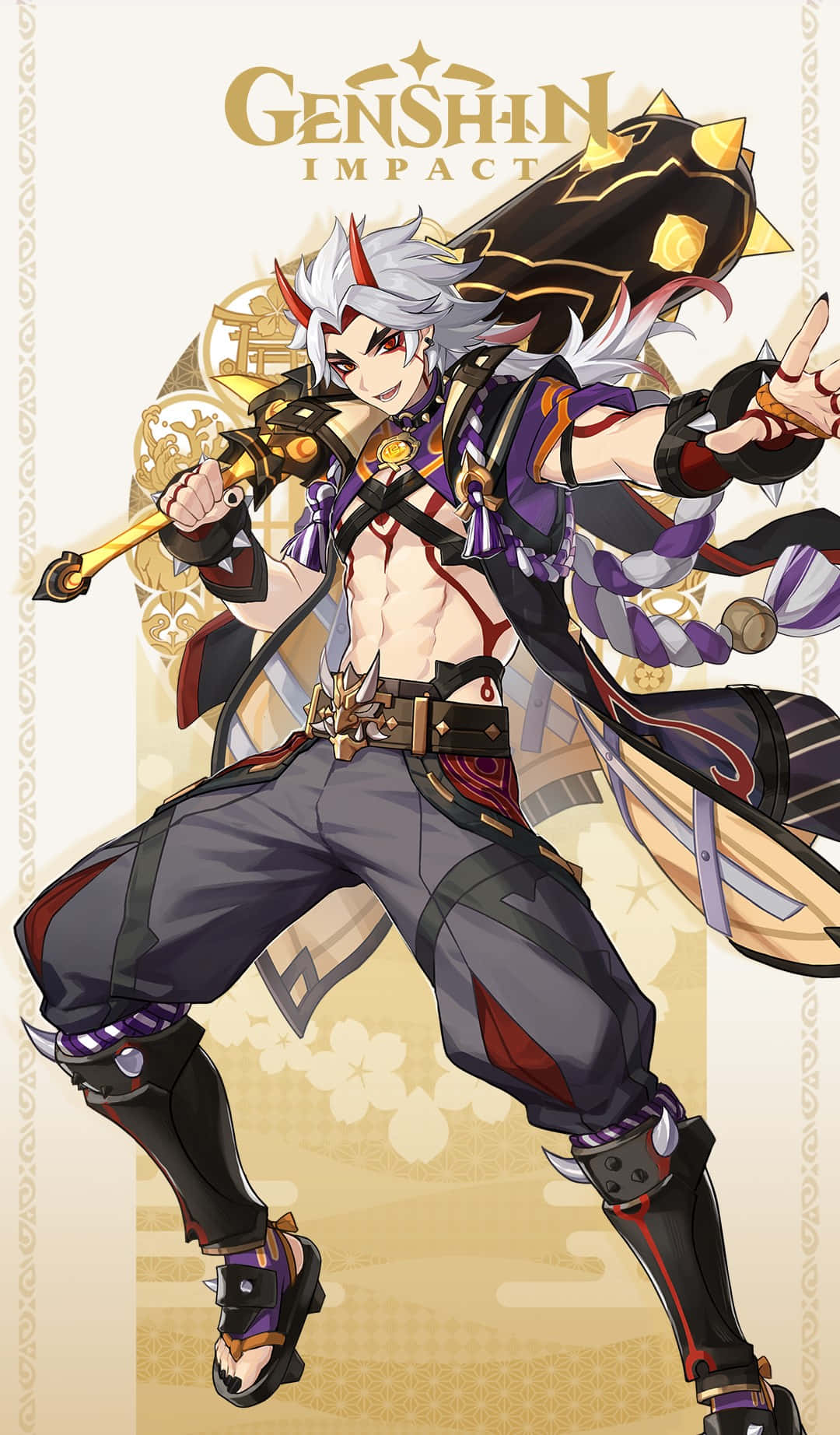 Itto, Genshin Impact, white hair, HD Phone Wallpaper