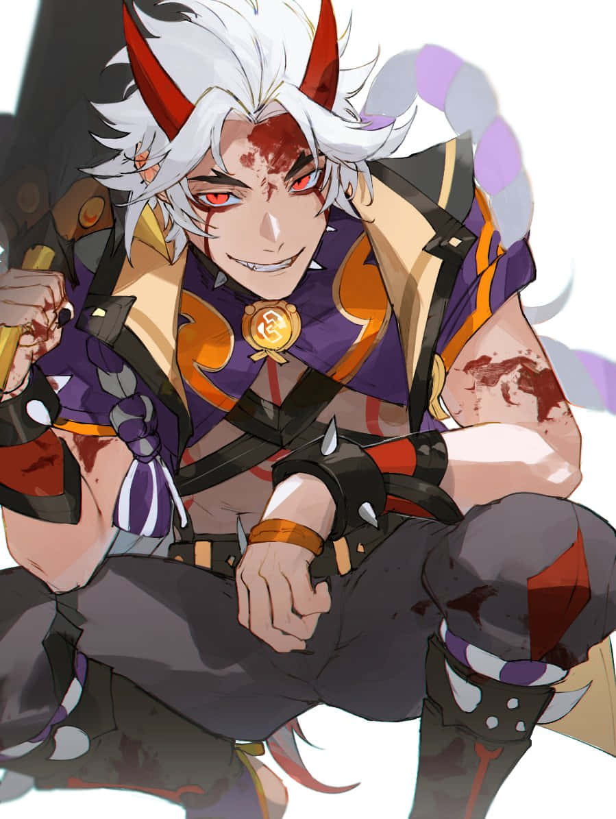 Itto, Genshin Impact, white hair, SD Phone Wallpaper