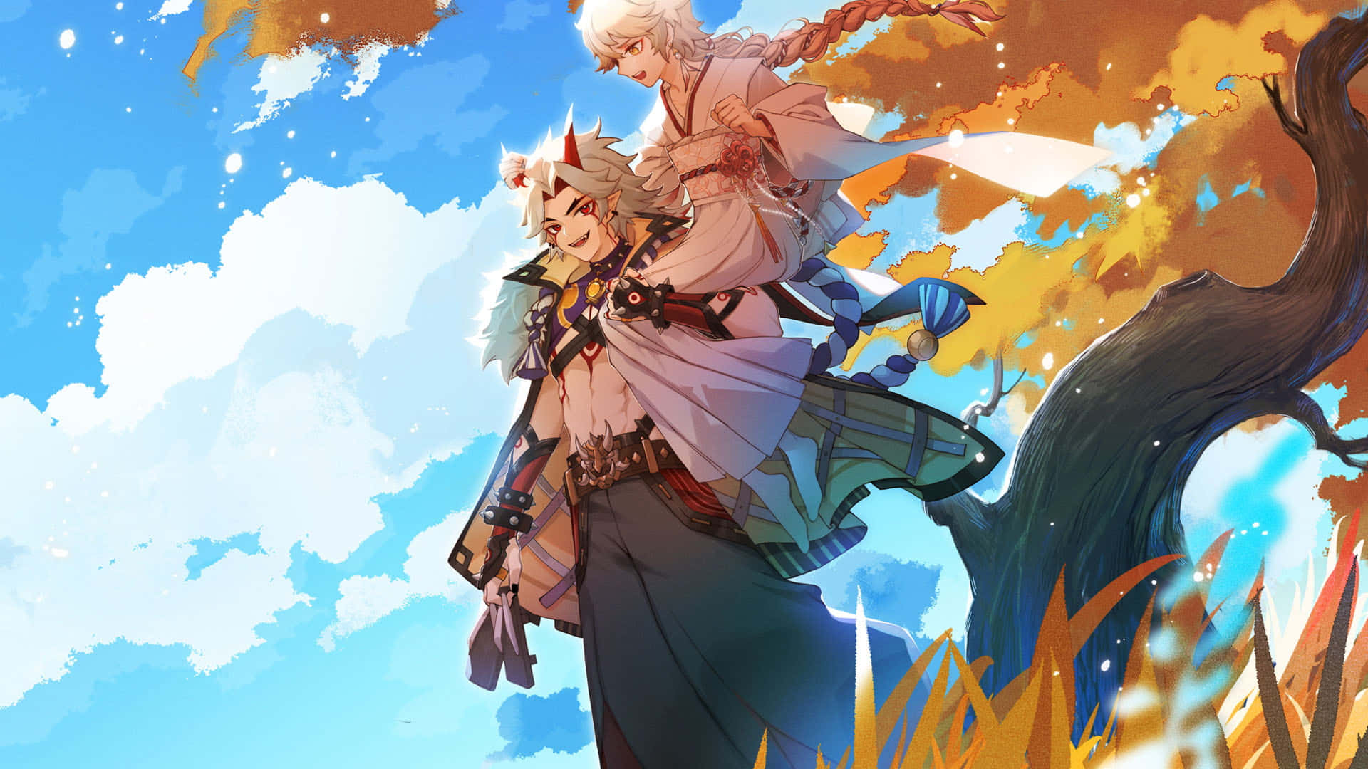 Itto, Genshin Impact, autumn sky, Full HD Desktop Wallpaper