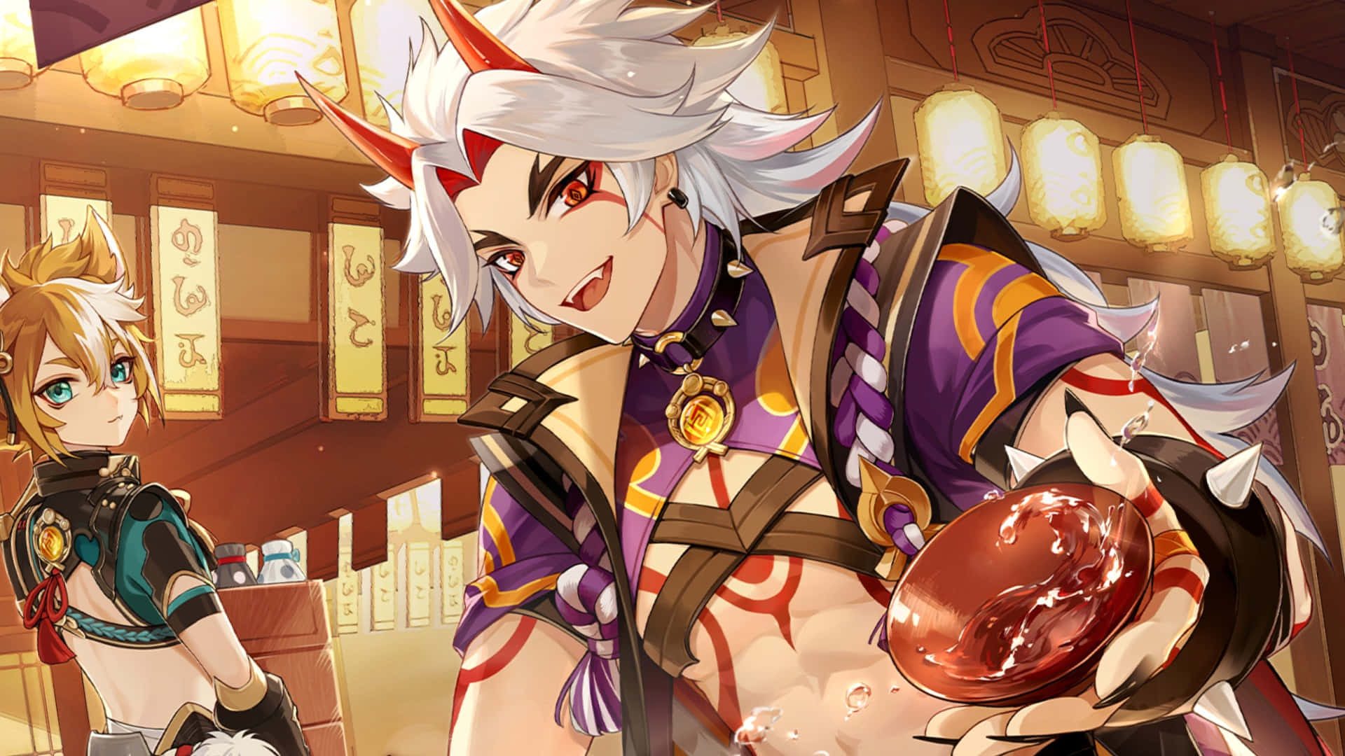 Itto, Genshin Impact, Japanese tavern, Full HD Desktop Wallpaper