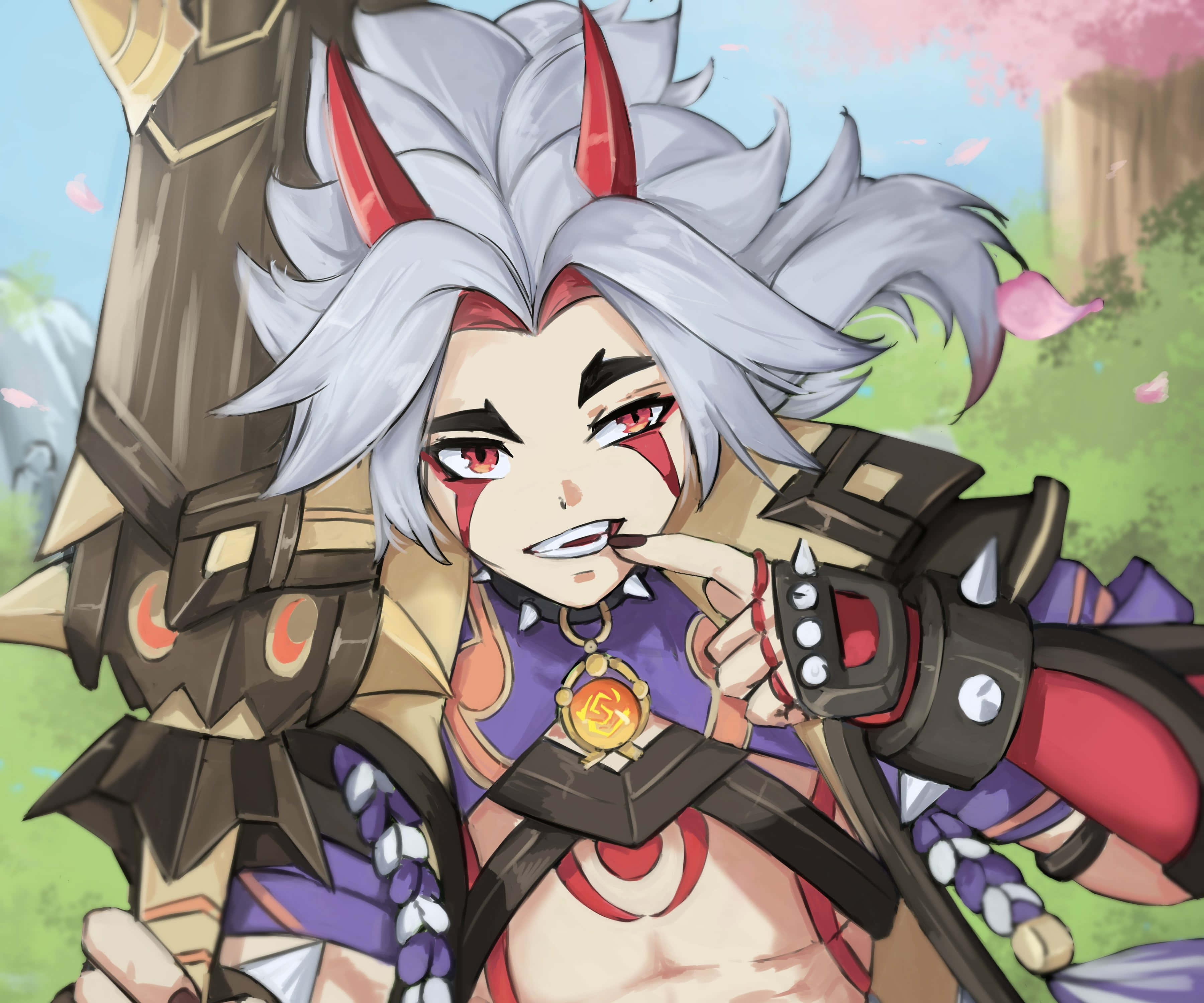 Itto, Genshin Impact, silver hair, 2K Desktop Wallpaper