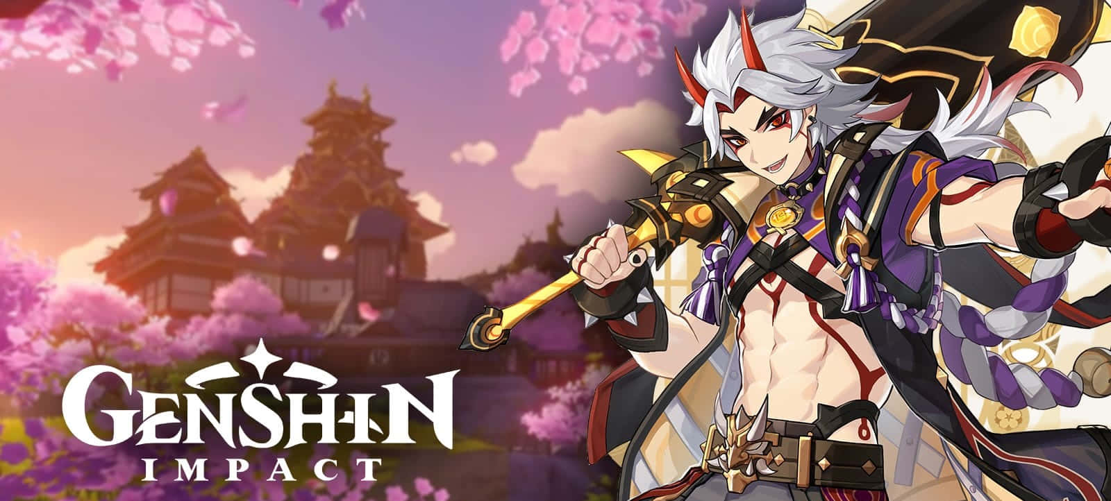 Itto, Genshin Impact, white hair, HD Desktop Wallpaper