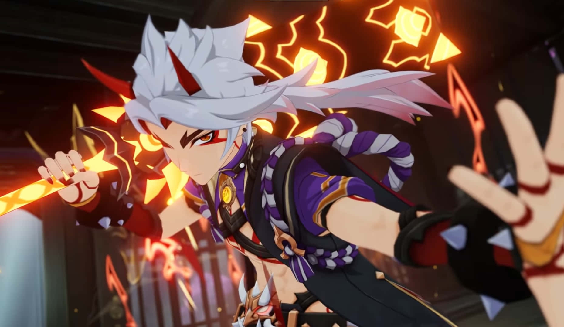 Itto, Genshin Impact, white hair, HD Desktop Wallpaper
