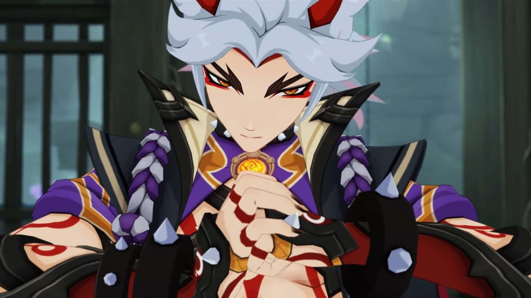 Itto, Genshin Impact, white hair, HD Desktop Wallpaper