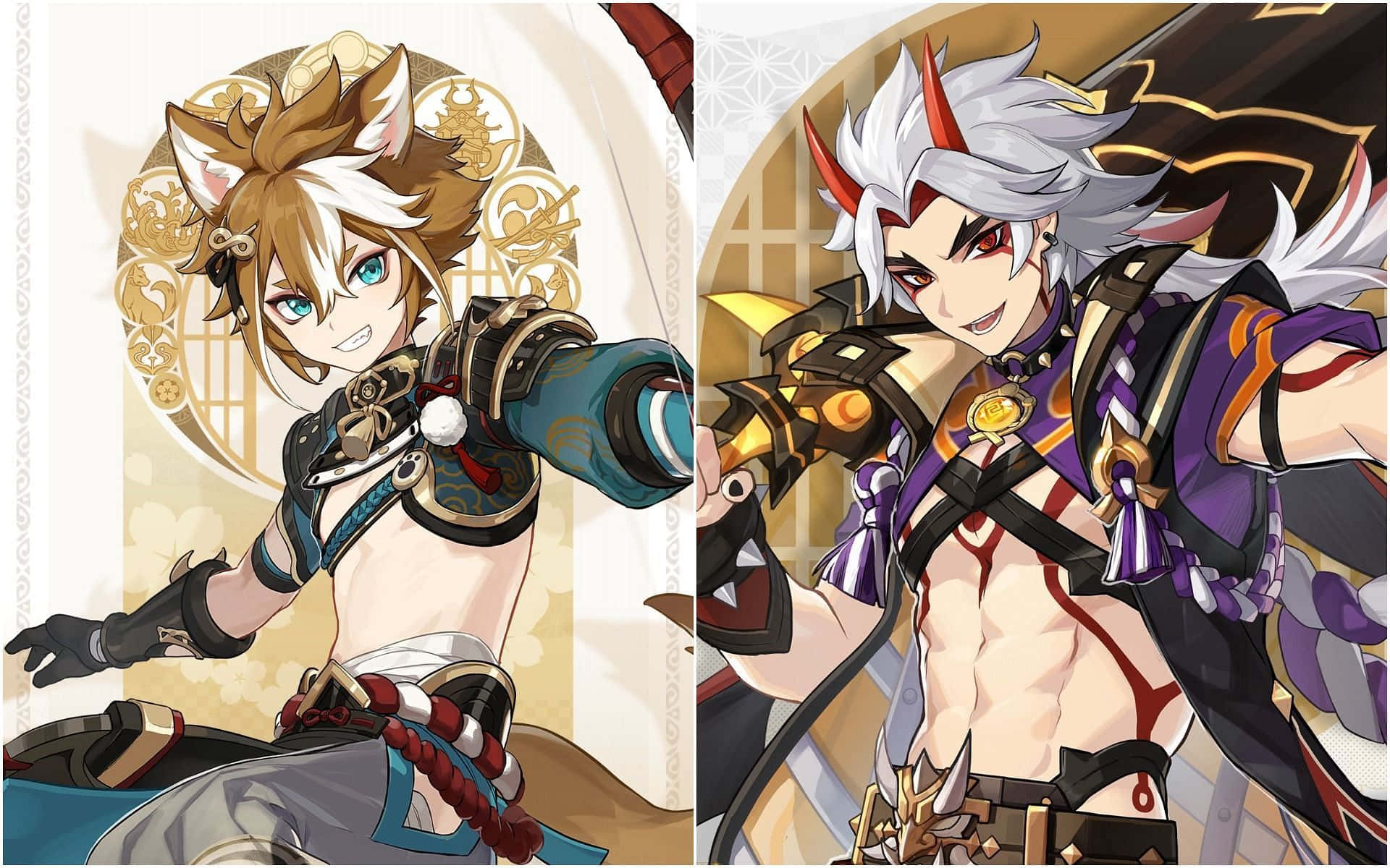Itto, Genshin Impact, fox ears, Full HD Desktop Wallpaper