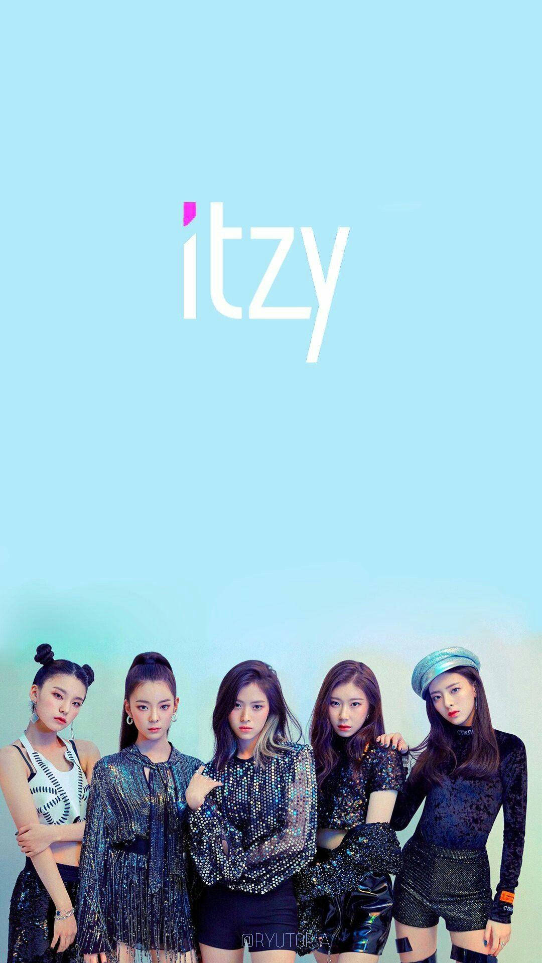 ITZY, sparkly outfits, soft blue gradient background, Full HD Phone Wallpaper