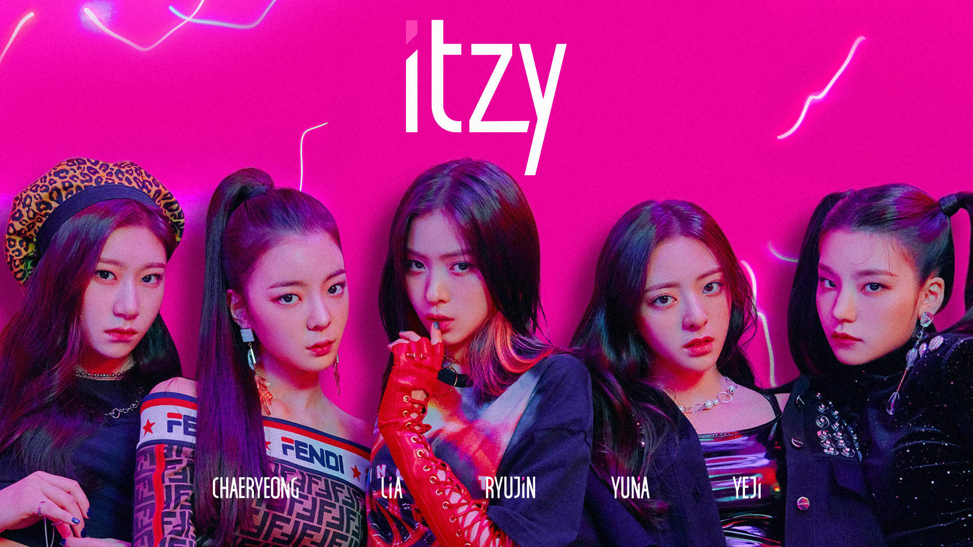 ITZY, debut poster, vibrant pink neon-lit wall, Full HD Desktop Wallpaper