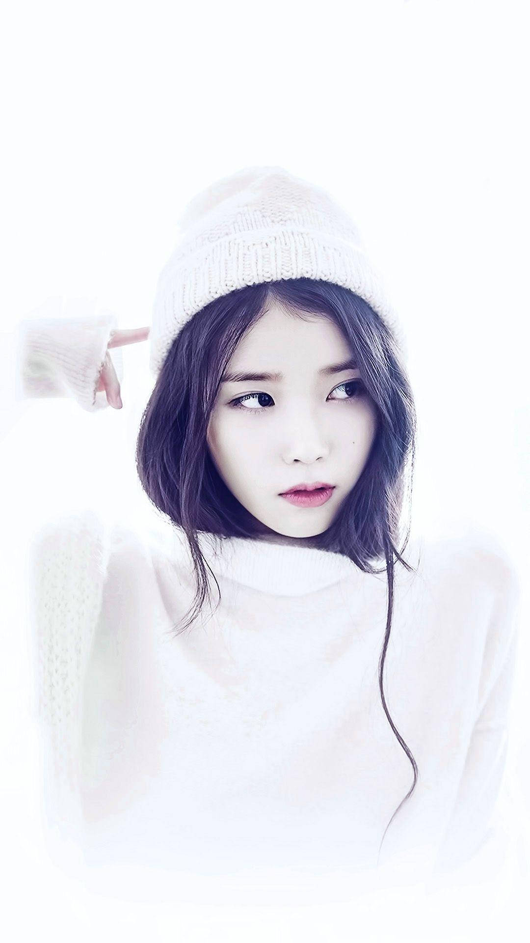 IU, white knit beanie, white sweater, Full HD Phone Wallpaper