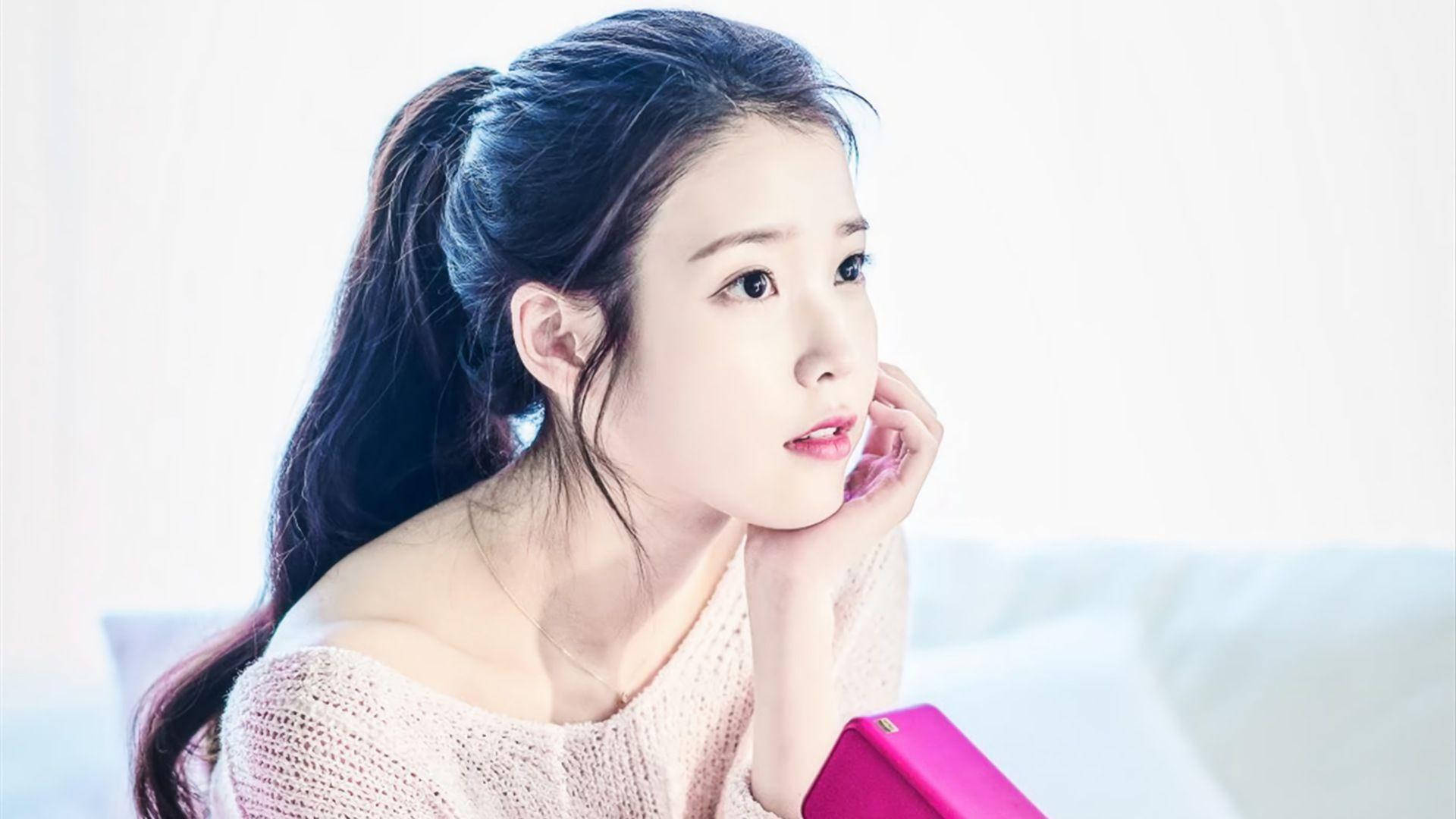 IU, angels, pink knit sweater, Full HD Desktop Wallpaper