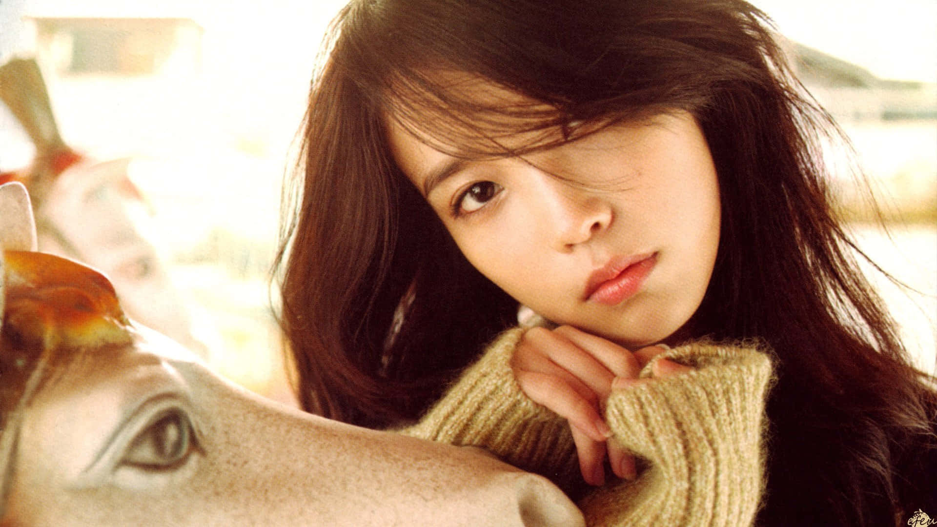 IU, green knit sweater, horse's head, Full HD Desktop Wallpaper