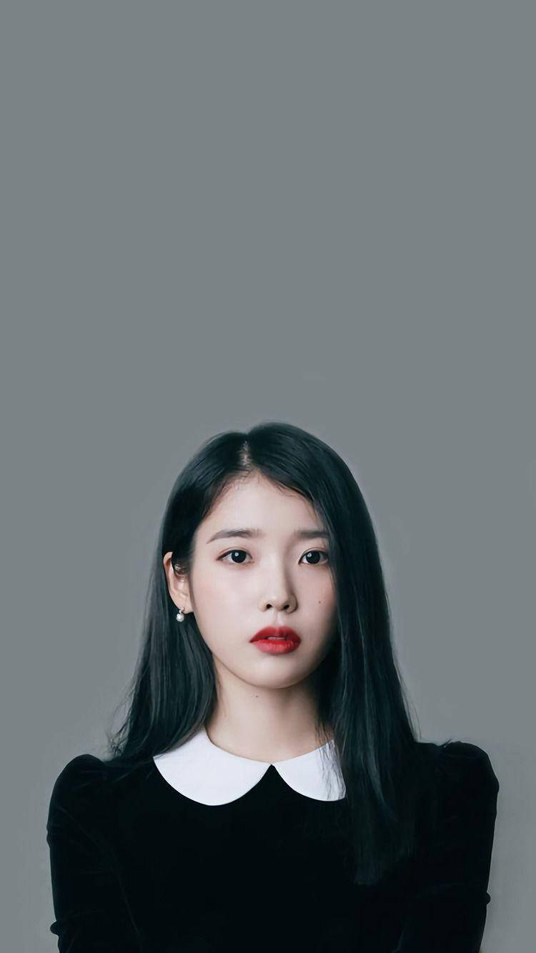 IU, long black hair, bold red lips, HD Phone Wallpaper