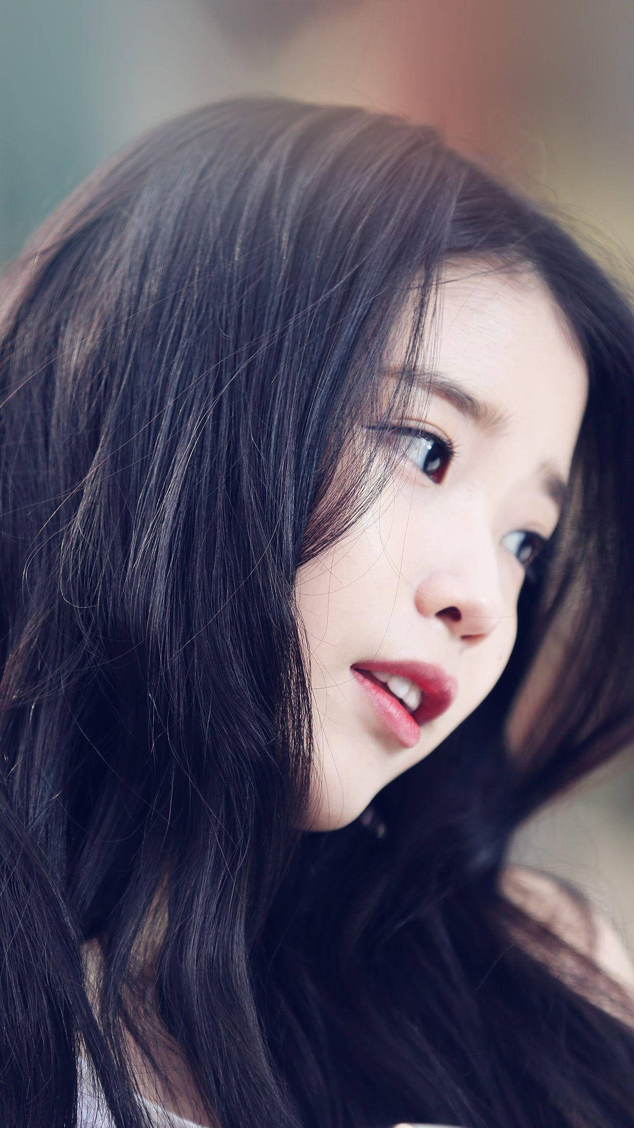 IU, long dark hair, close-up portrait, Full HD Phone Wallpaper