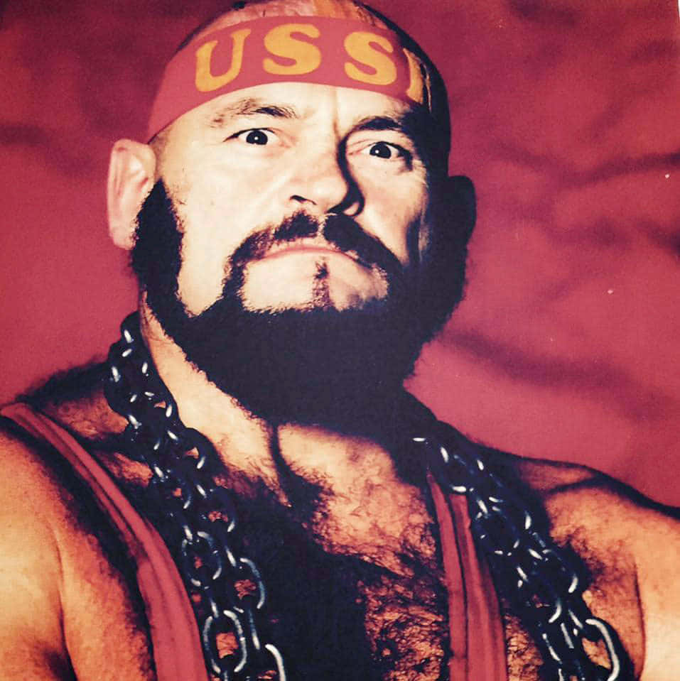 Ivan Koloff, USSS headband, deep red backdrop, SD Phone Wallpaper