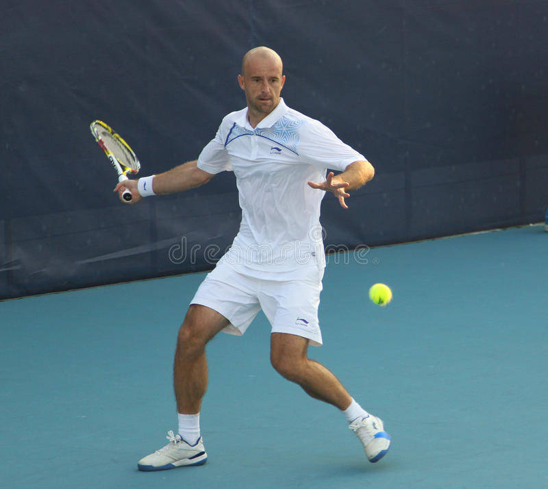 Ivan Ljubicic, white gear, bright yellow tennis ball, SD Desktop Wallpaper