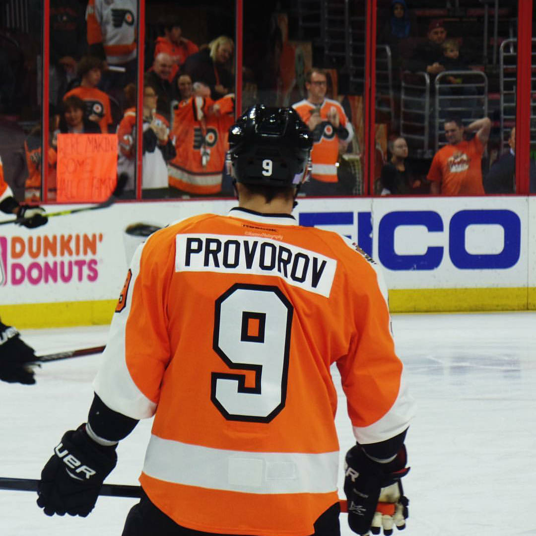 Ivan Provorov, number 9, orange jersey, SD Desktop Wallpaper