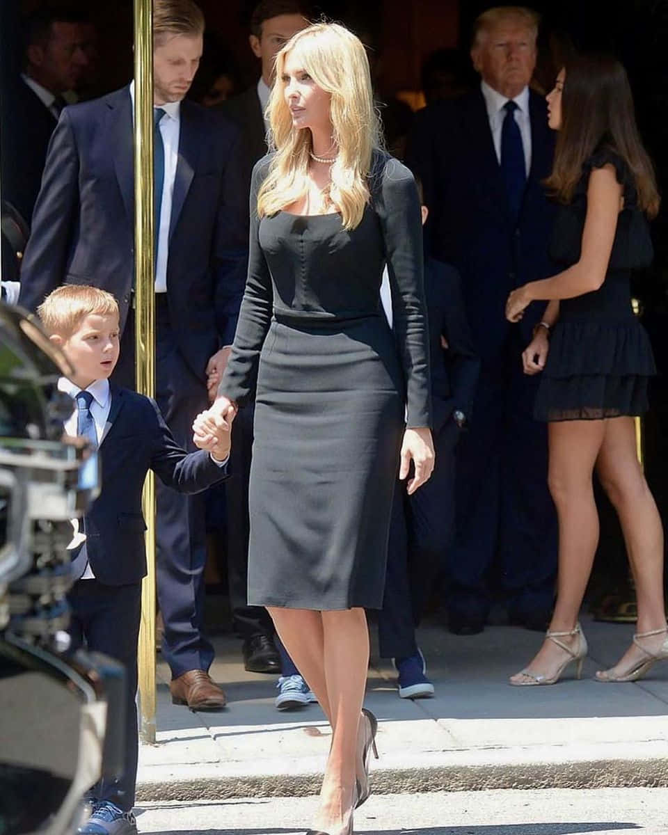 Ivana Trump, black dress, young boy in a suit, SD Phone Wallpaper