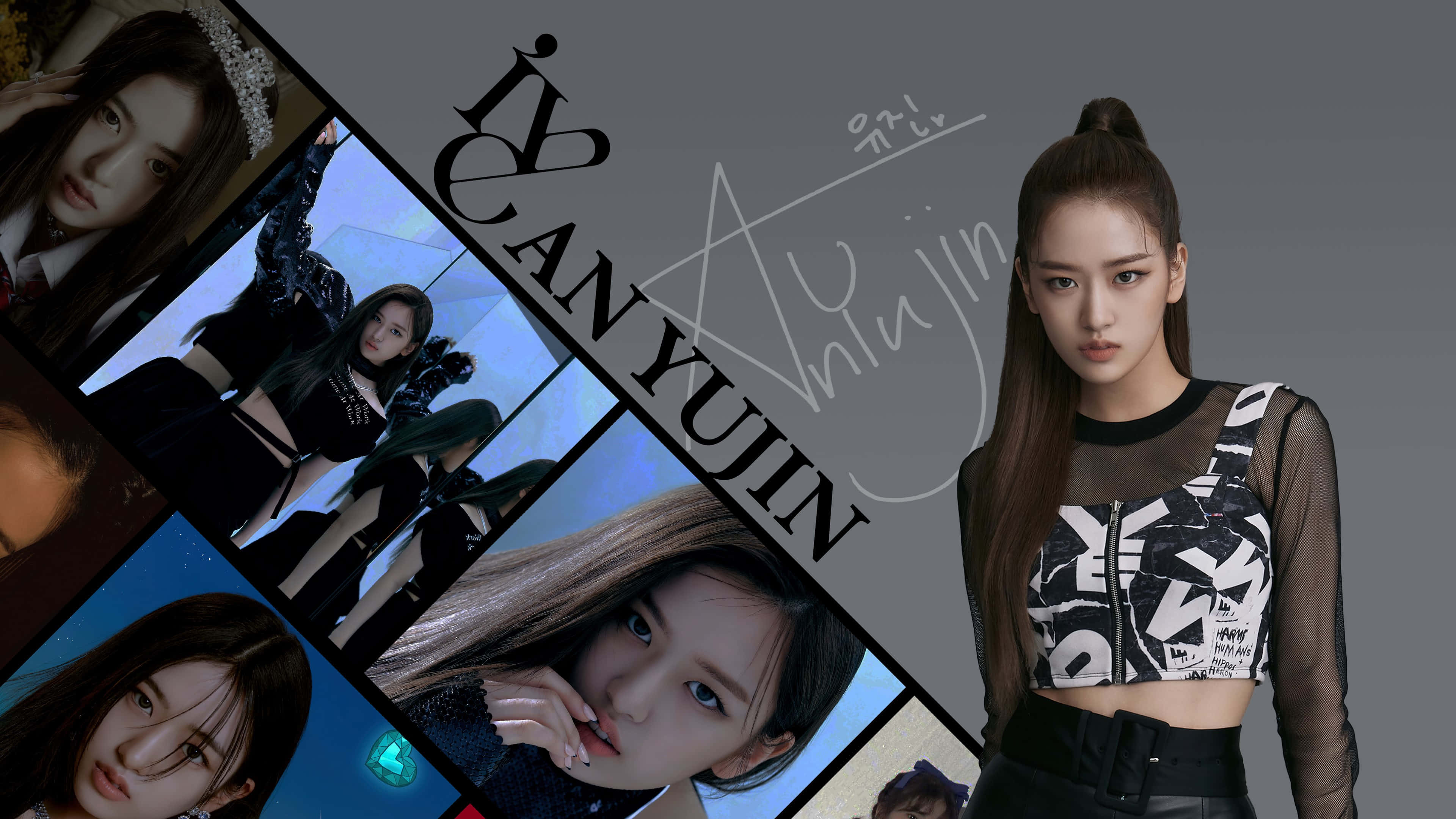 Ive, black and white outfits, gray background, 4K Desktop Wallpaper