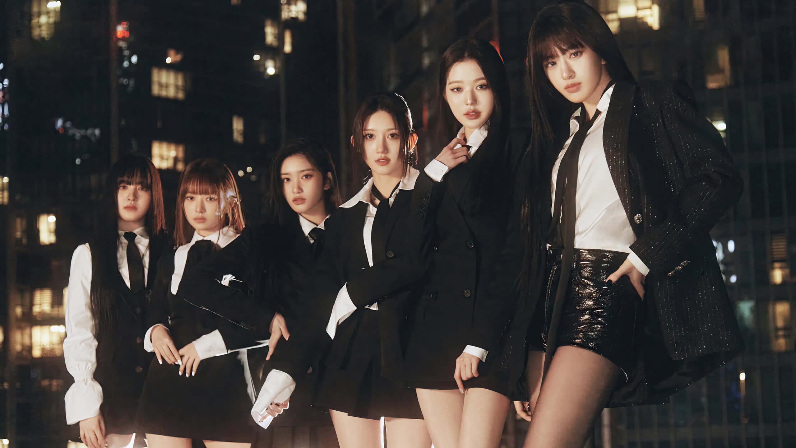 Ive, nighttime city, black blazers, 2K Desktop Wallpaper