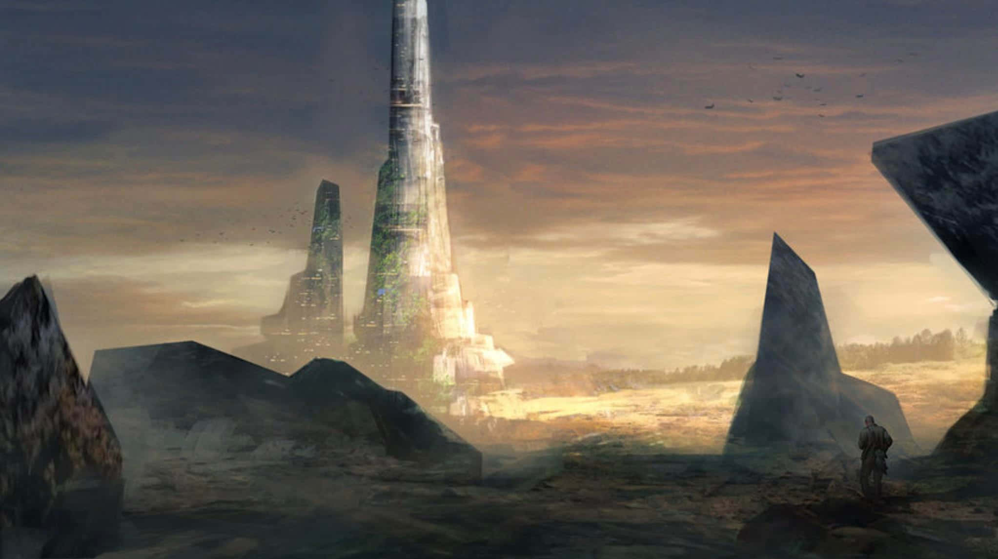 Ivory Tower, ancient towers, desolate rocky plain, Full HD Desktop Wallpaper