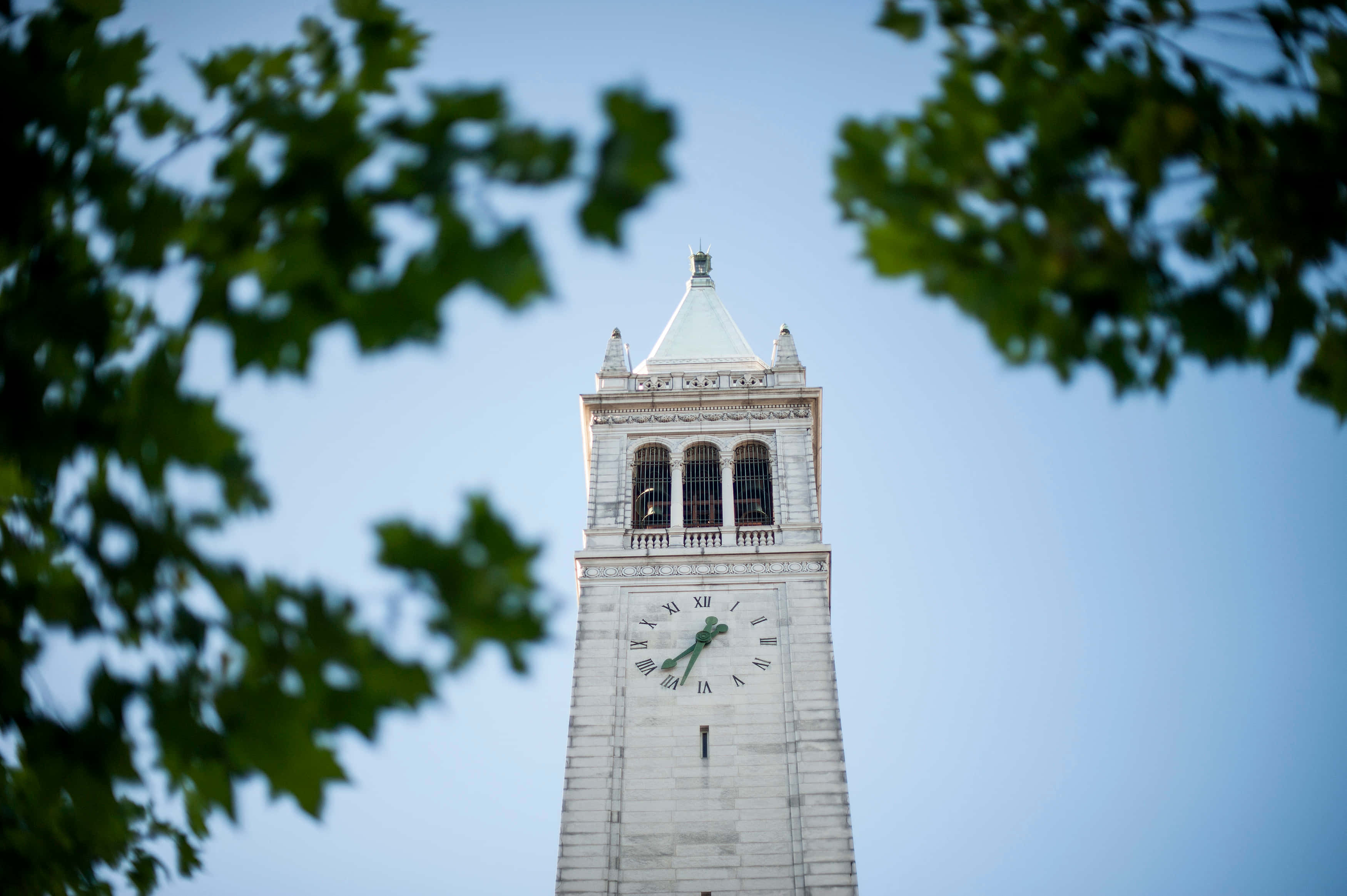 Ivory Tower, stone clock tower, clear blue sky, 2K Desktop Wallpaper