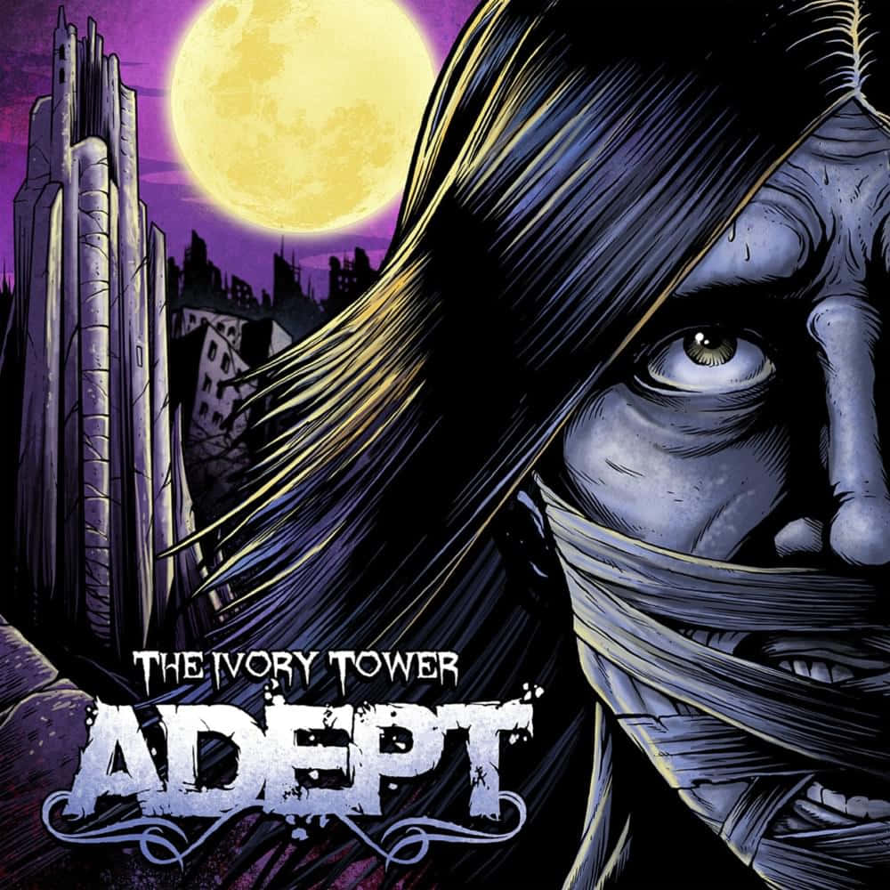 Ivory Tower, purple night sky, giant yellow moon, SD Desktop Wallpaper