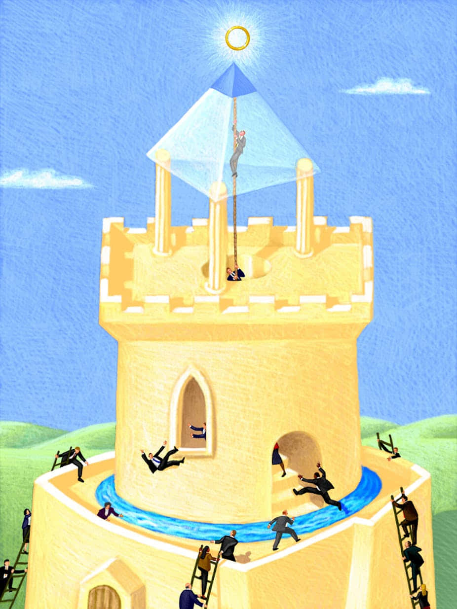 Ivory Tower, golden castle tower, glowing ring, SD Phone Wallpaper