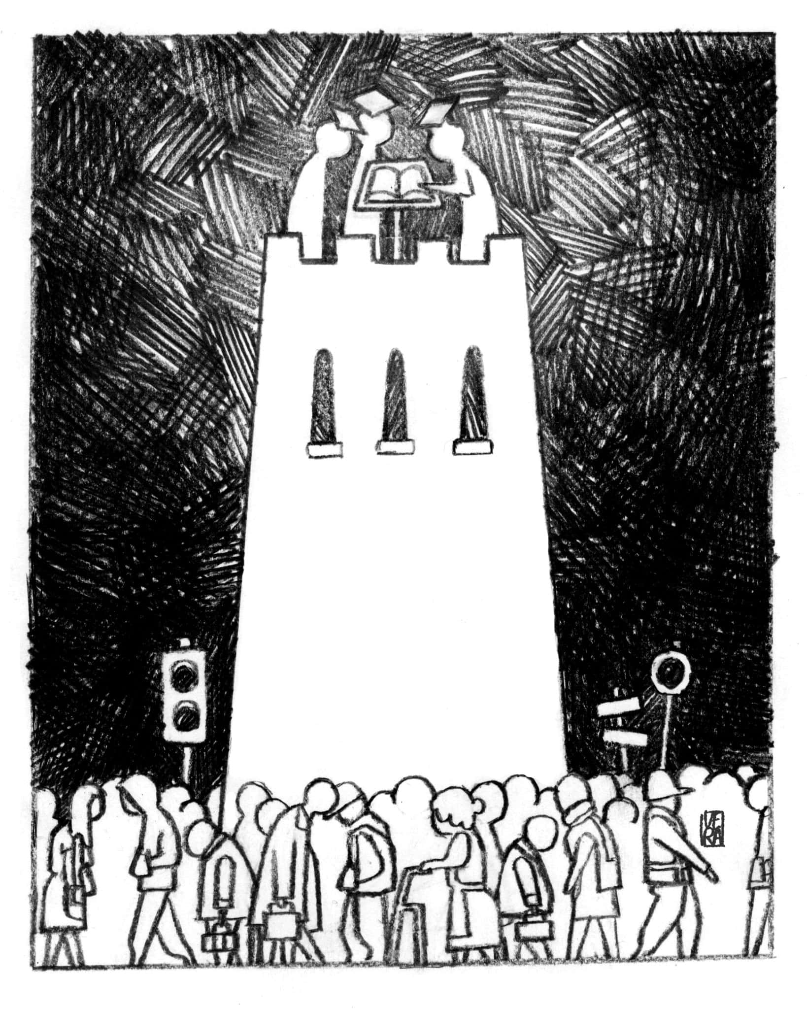 Ivory Tower, black and white illustration, towering monument, Full HD Phone Wallpaper
