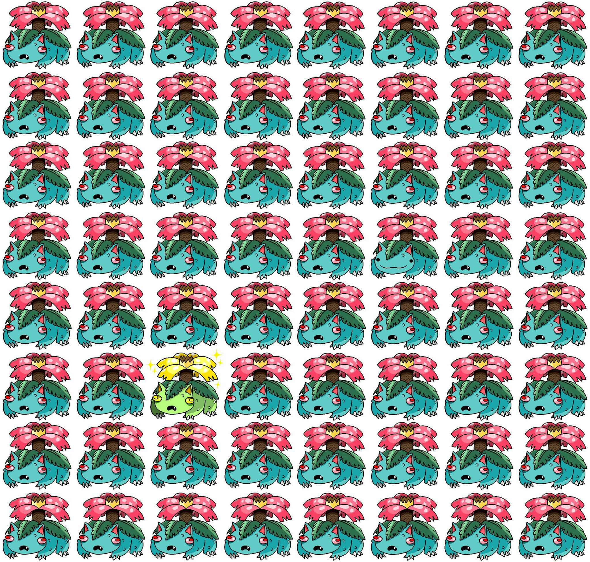 Ivysaur, blue frog-like creatures, pink flower crowns, Full HD Desktop Wallpaper