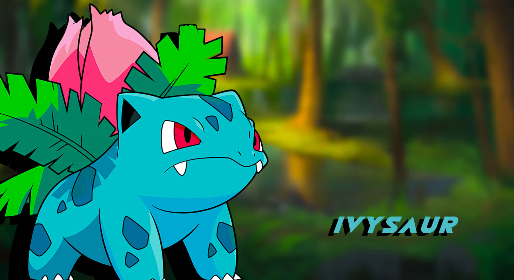 Ivysaur, vibrant blue, pink and green leaves, Full HD Desktop Wallpaper