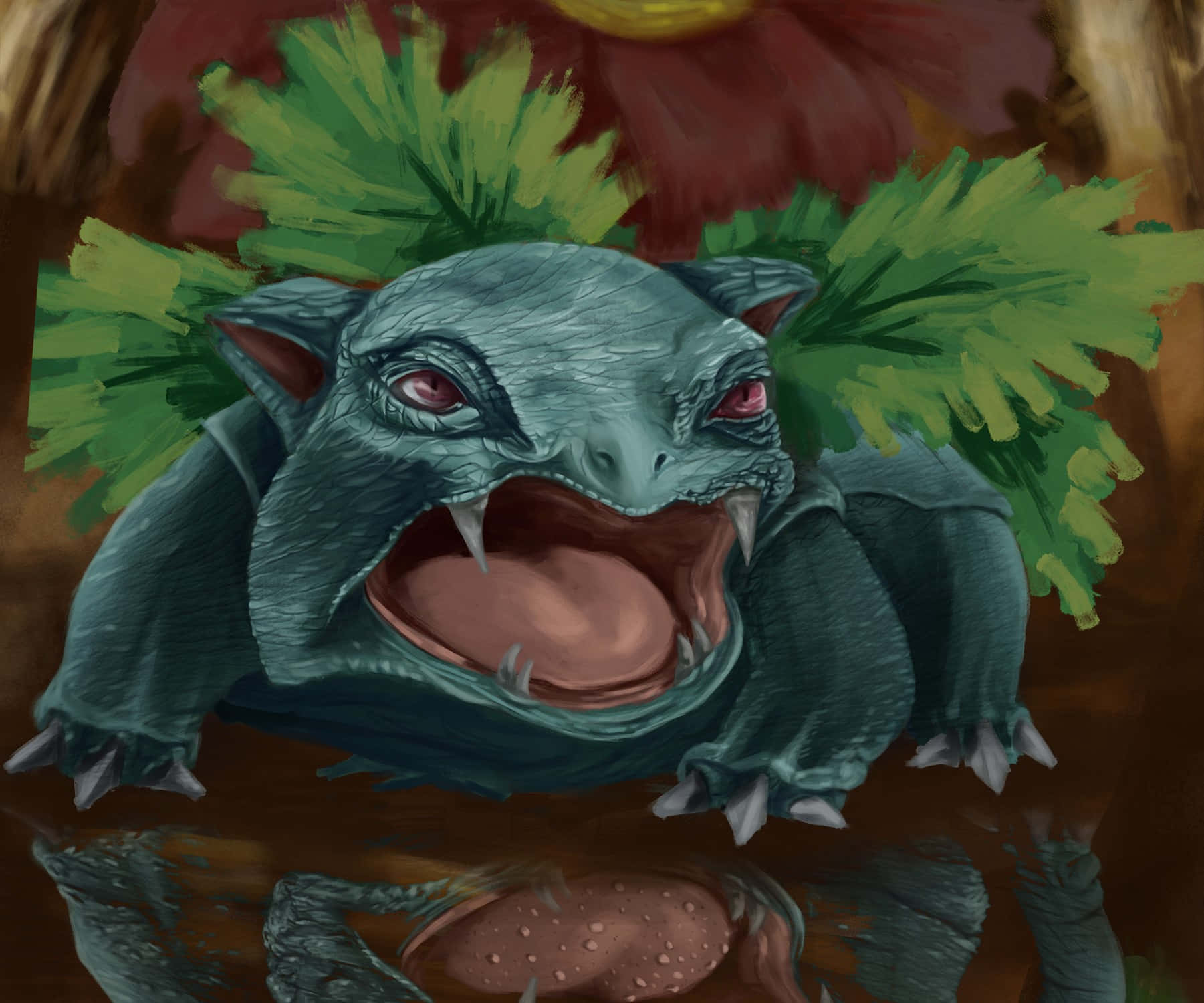 Ivysaur, teal-skinned, red eyes, HD Desktop Wallpaper