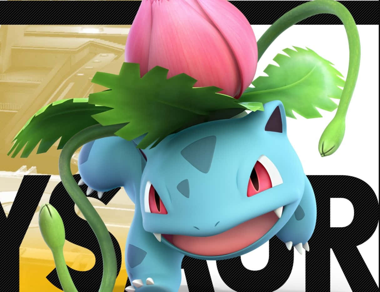 Ivysaur, blue, pink flower, SD Desktop Wallpaper