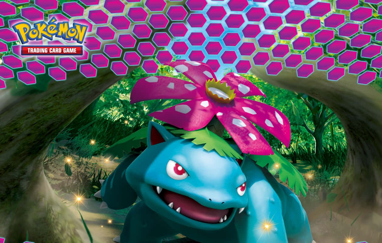 Ivysaur, pink flower, glowing forest, SD Desktop Wallpaper