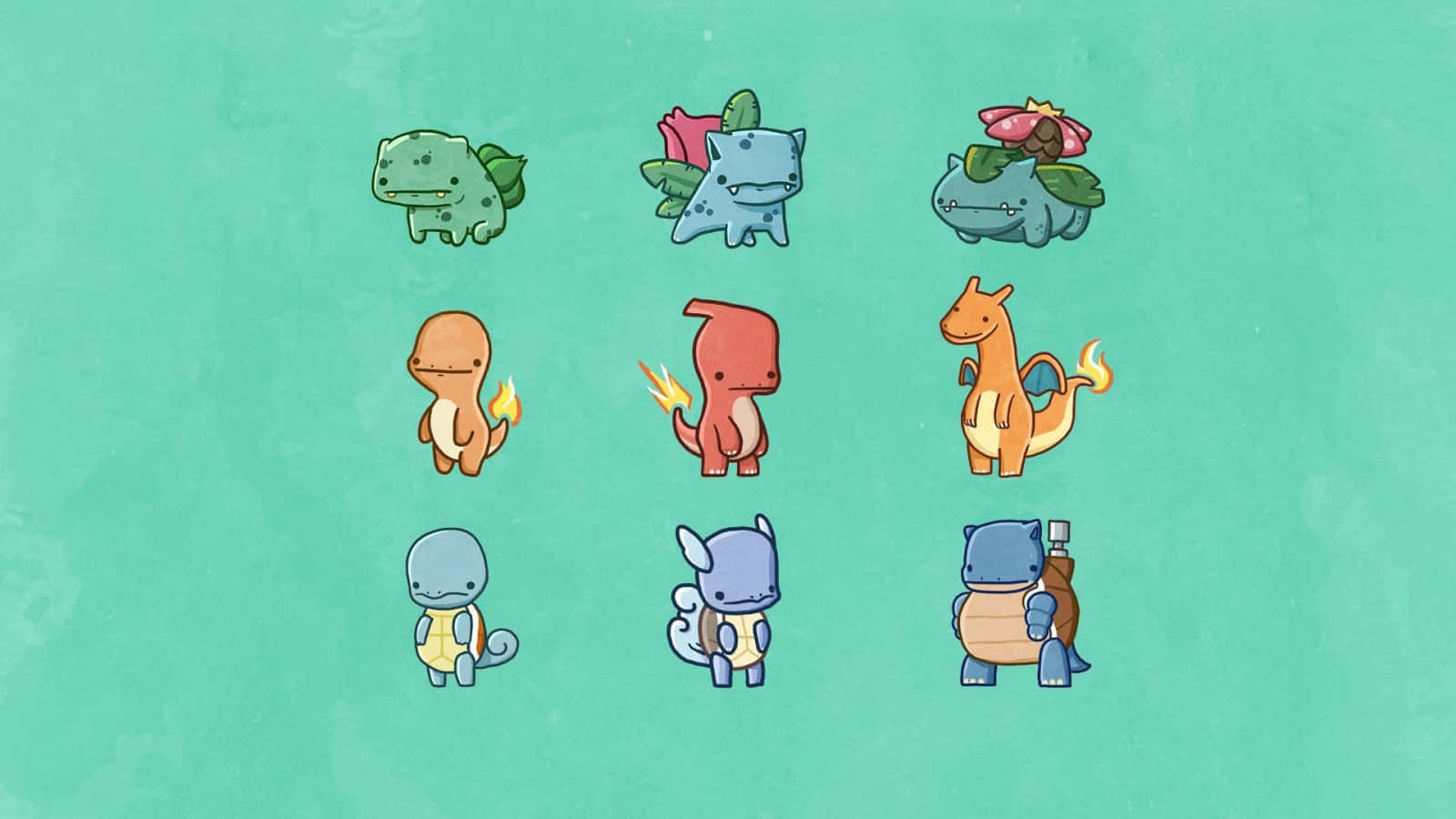 Ivysaur, cute cartoon Pokémon characters, grid, HD Desktop Wallpaper