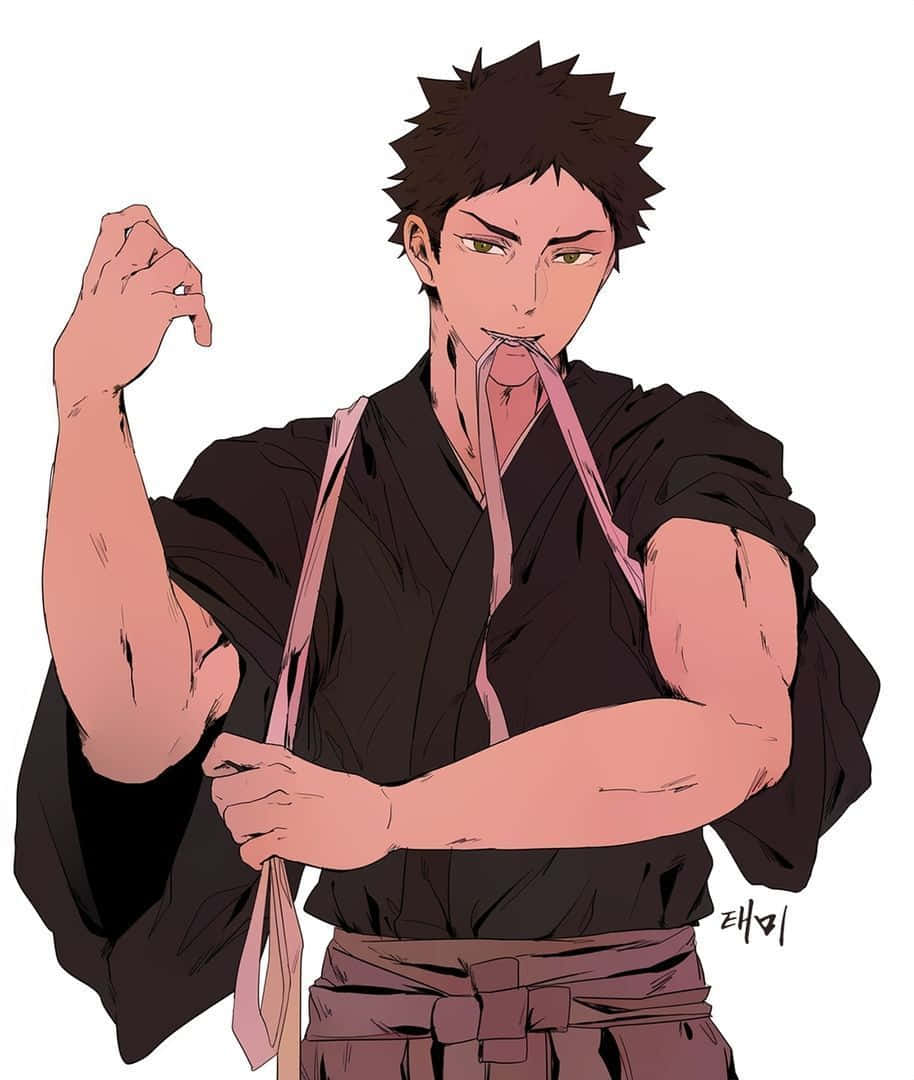 Iwaizumi Hajime, black robe, pink sash, SD Phone Wallpaper
