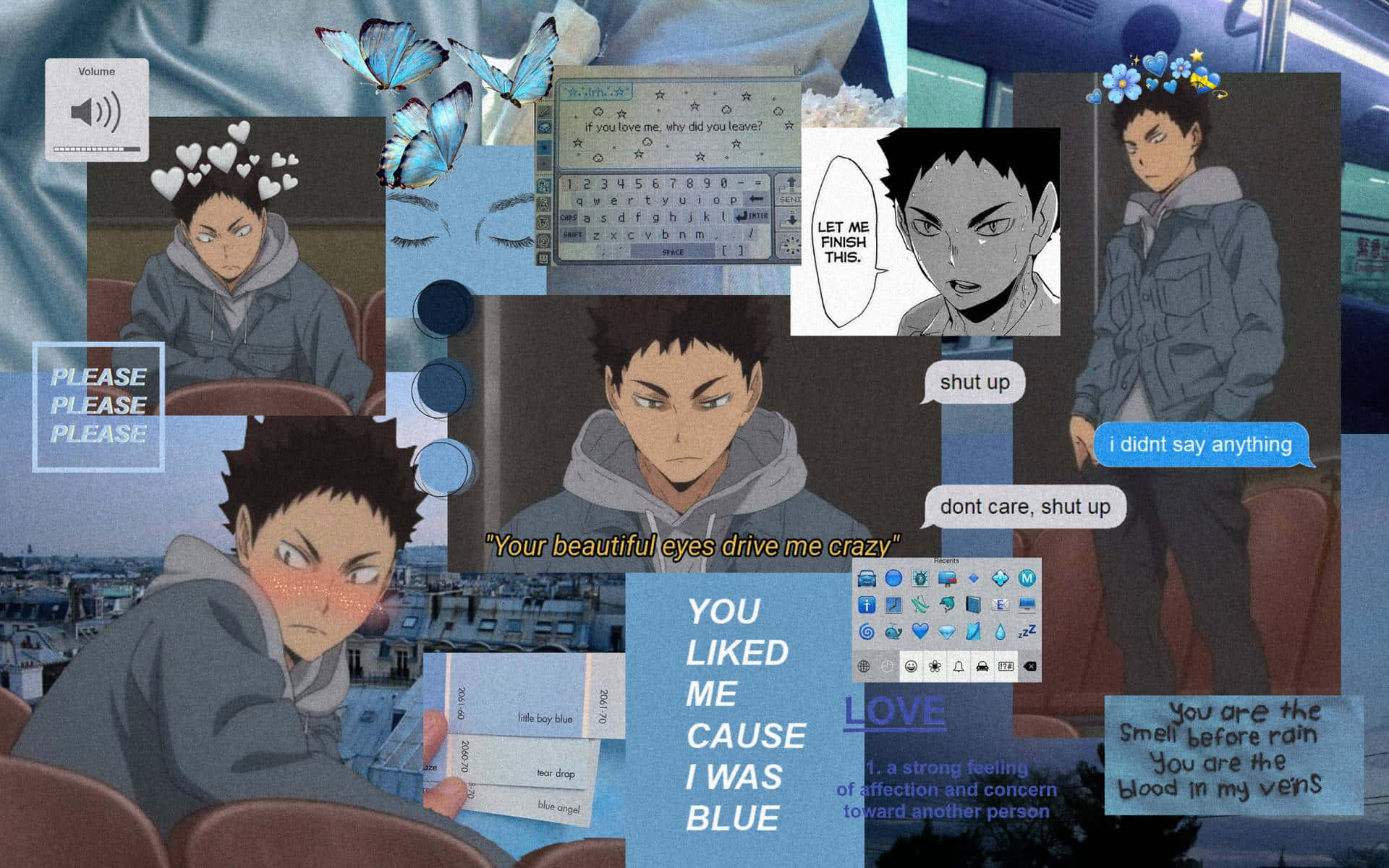 Iwaizumi Hajime, volleyball court, blue butterfly motifs, Full HD Desktop Wallpaper