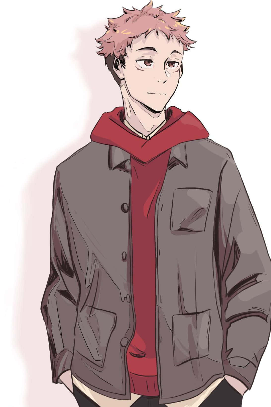 Iwaizumi Hajime, spiky pink hair, red hoodie, HD Phone Wallpaper