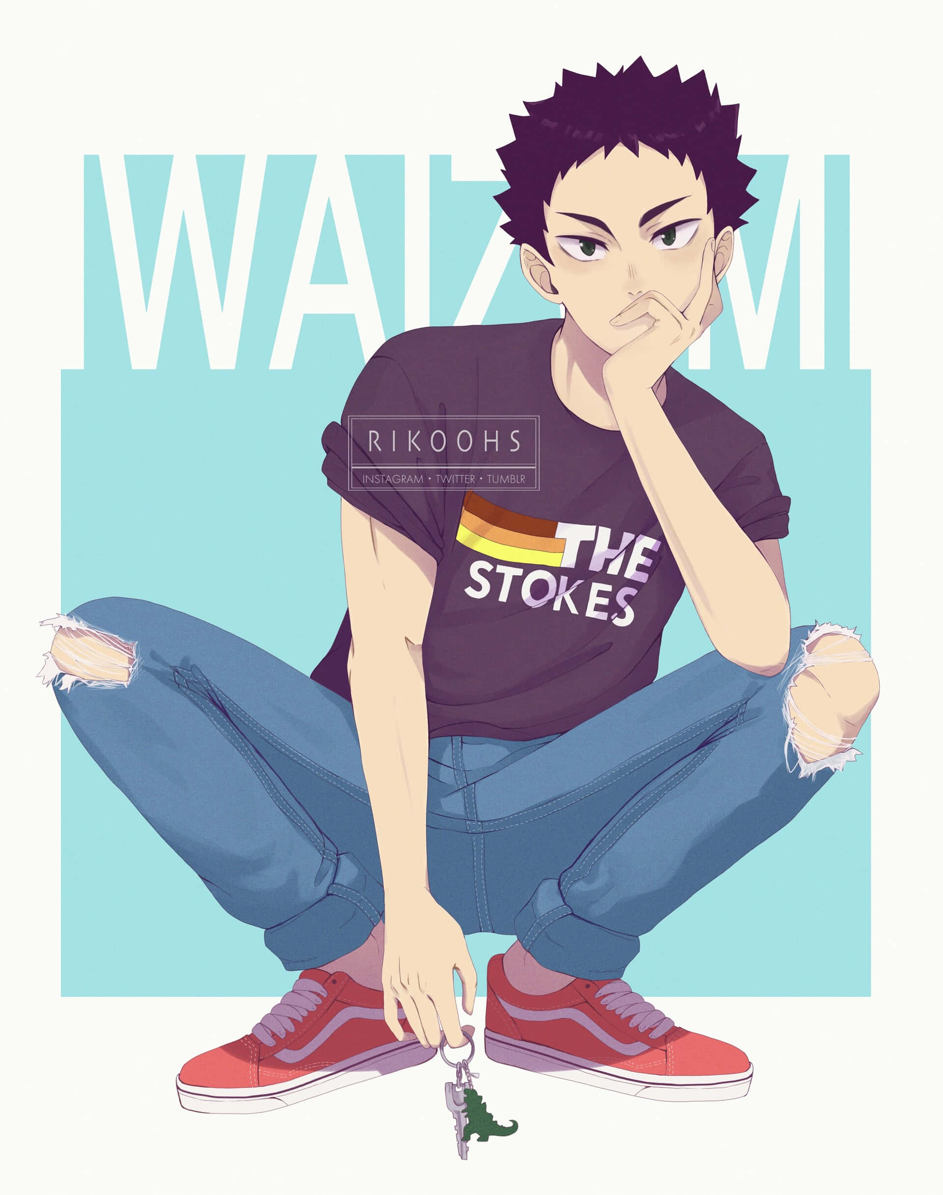 Iwaizumi Hajime, spiky hair, ripped jeans, Full HD Phone Wallpaper