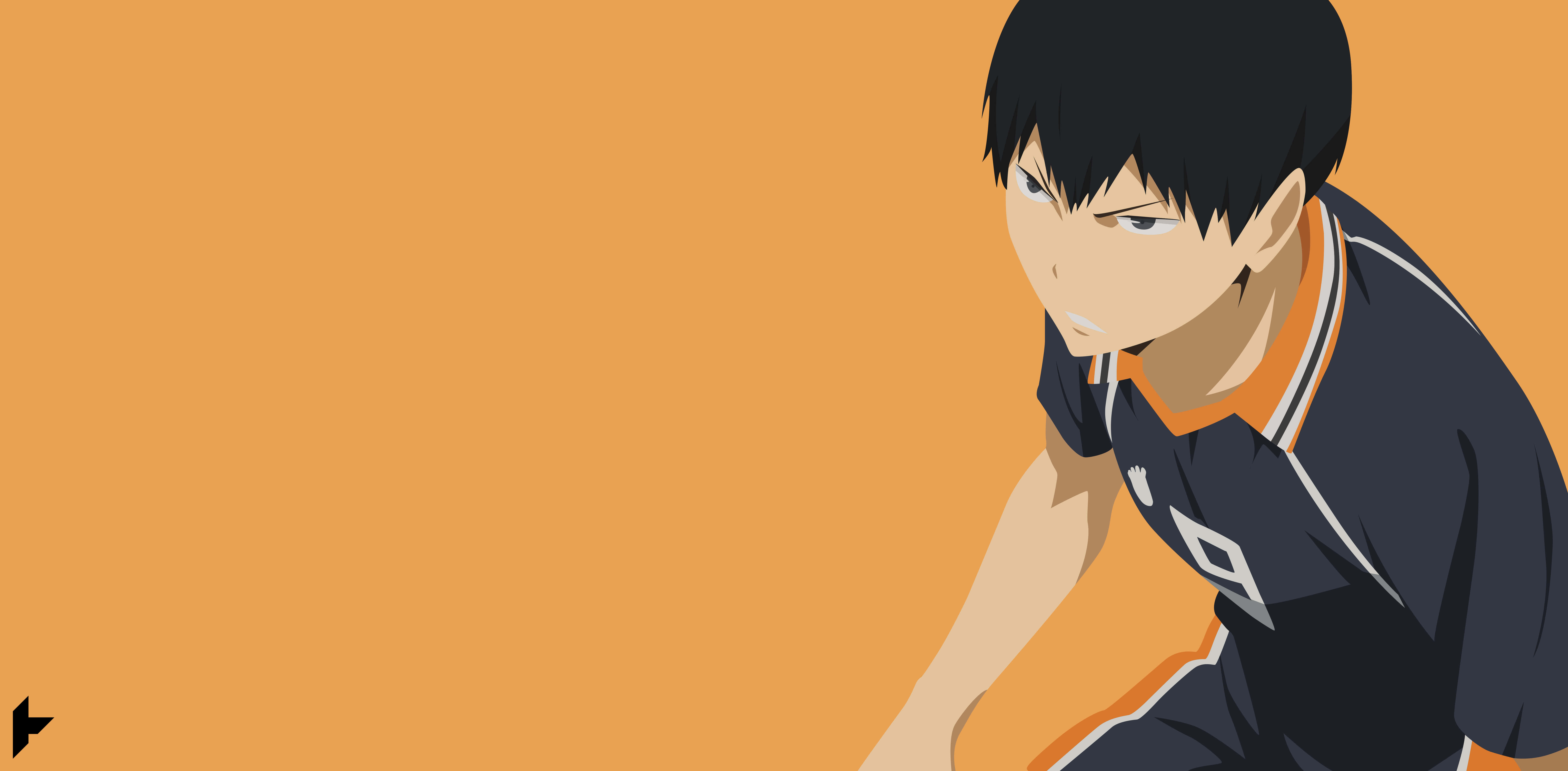 Iwaizumi Hajime, dark jersey, solid orange background, 8K Desktop Wallpaper