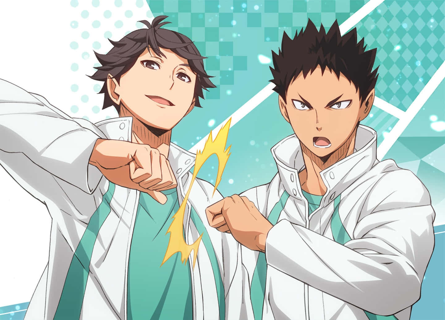Iwaizumi Hajime, white jackets, glowing yellow energy, HD Desktop Wallpaper