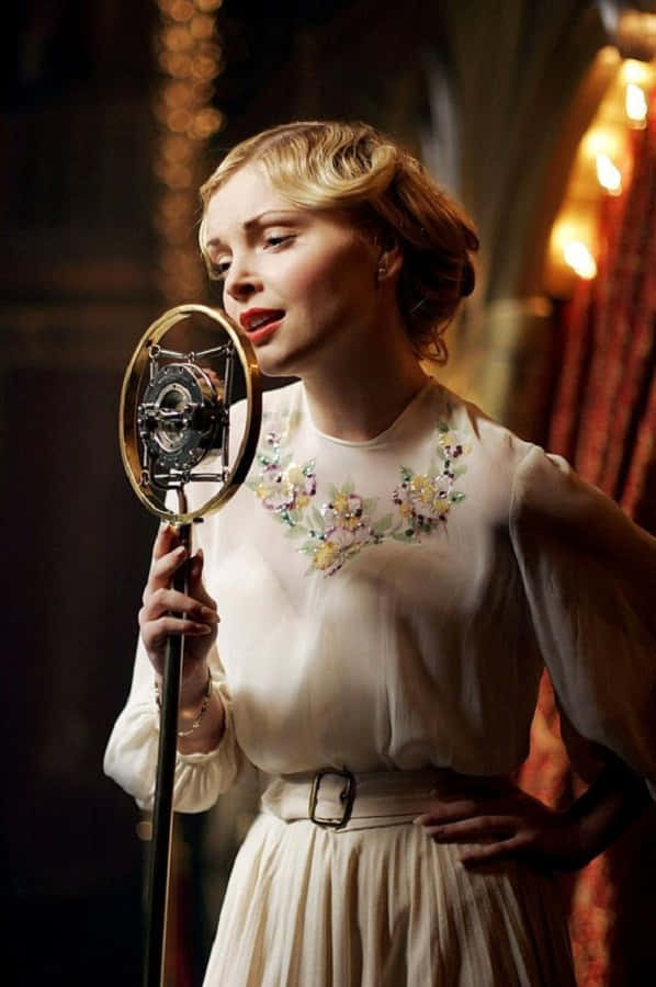 Izabella Miko, floral dress, classic microphone, SD Phone Wallpaper