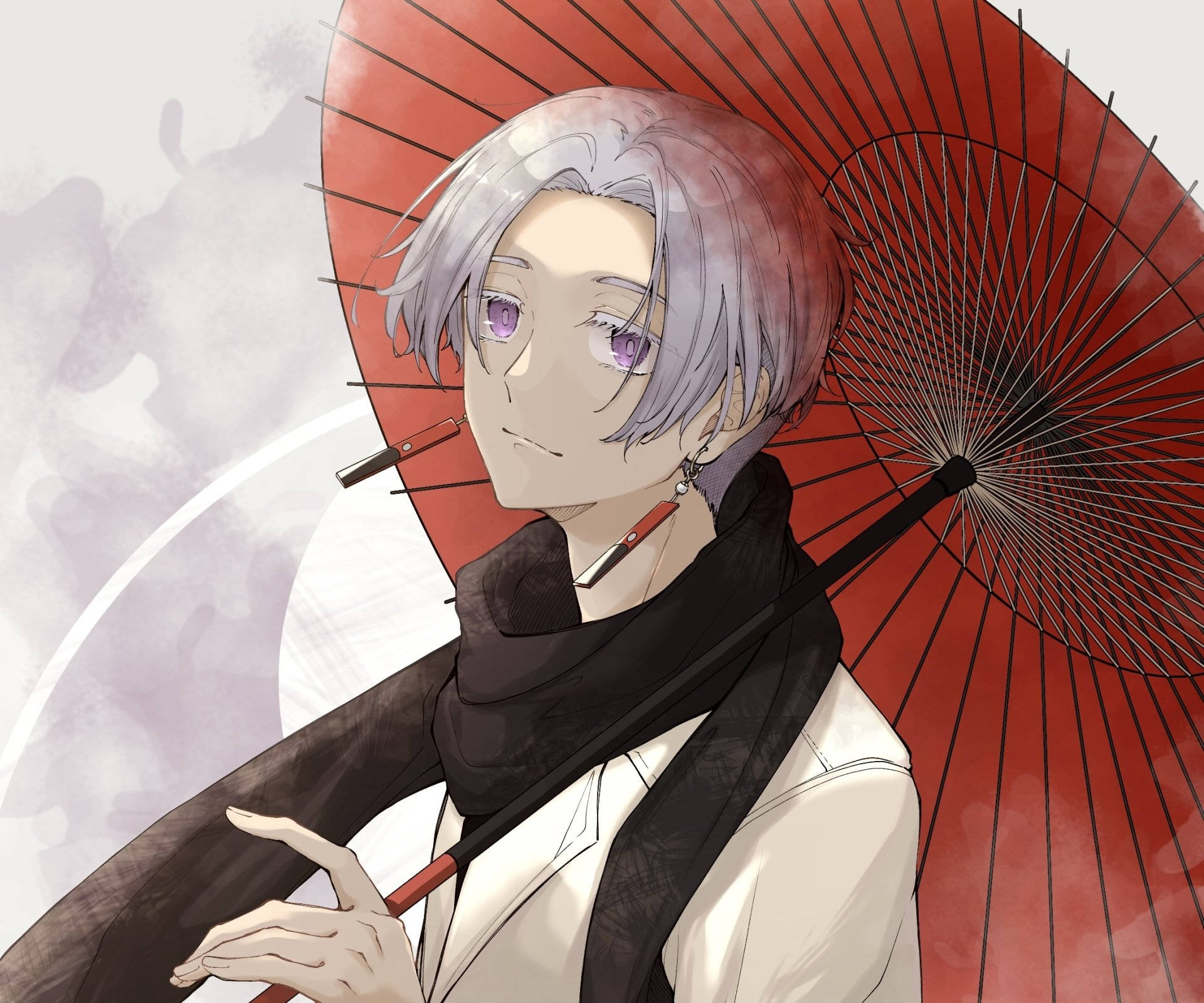 Izana Kurokawa, red umbrella, silver-haired, Full HD Desktop Wallpaper