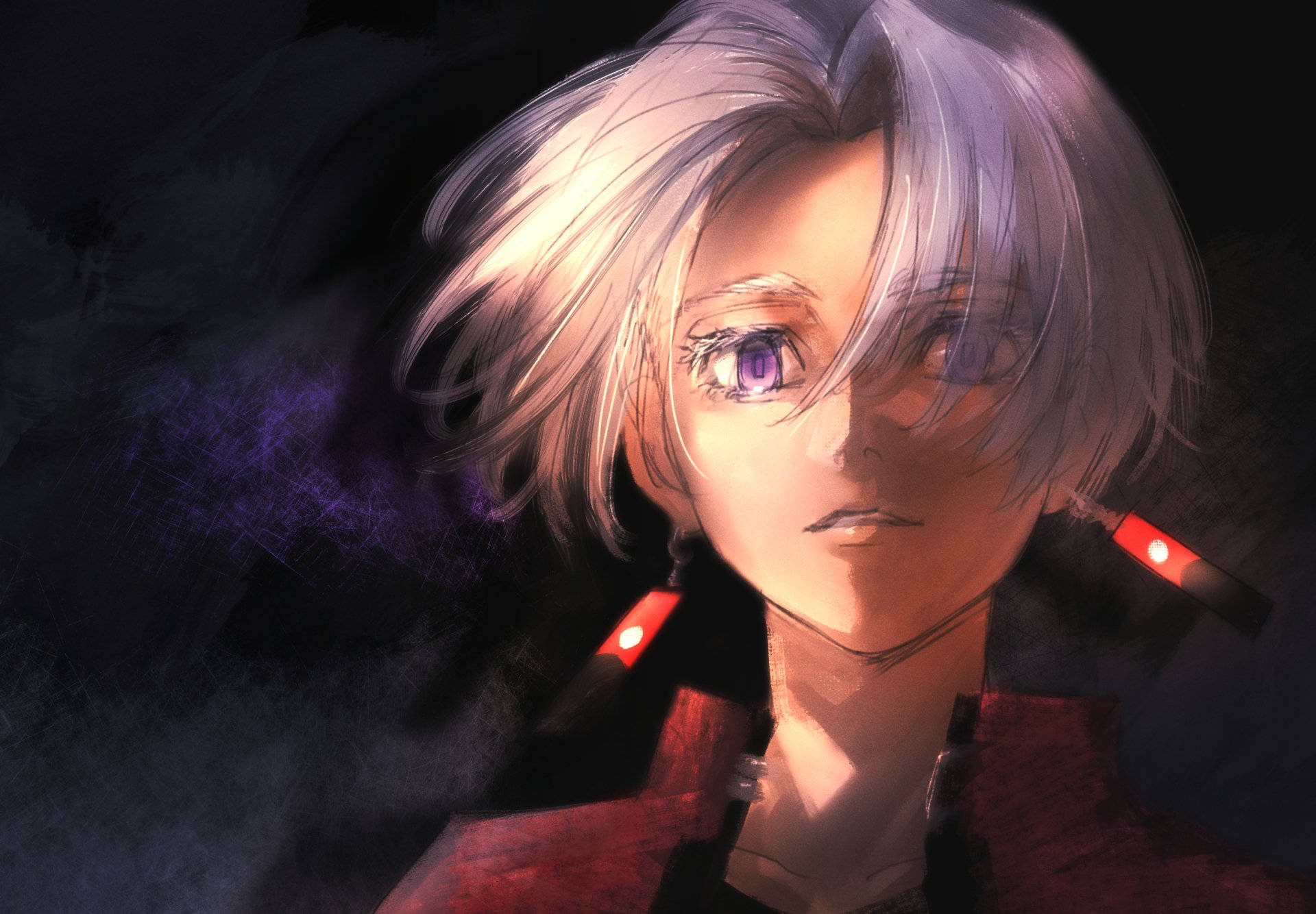 Izana Kurokawa, silver hair, glowing purple eyes, Full HD Desktop Wallpaper