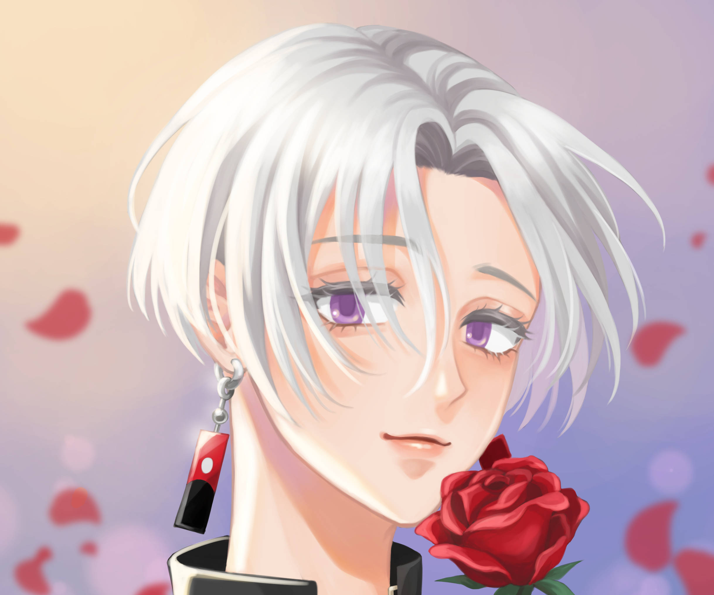 Izana Kurokawa, red rose, silver-haired, Full HD Desktop Wallpaper